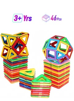 Generic 46Pcs Magnetic Building Blocks Set With Storage Box, Children's magnetic building blocks, magnet toys, Boys and Girls Kids Magnetic Educational Building Blocks Tiles Toys Set,with 2 Wheel Combination  - Image 1