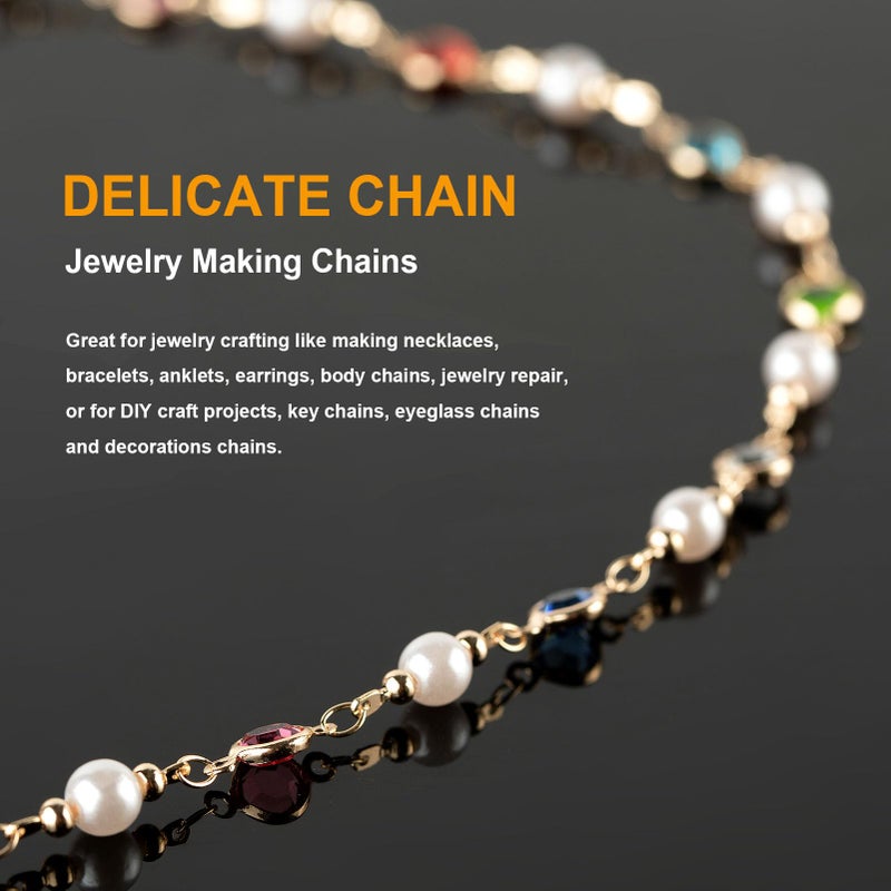 KYUNHOO 3 Meters Pearl Chains for Jewelry Making, Mixed Color Rhinestone Beaded Chains Bulk with Jump Rings and Lobster Clasps for Crafts DIY Supply Findings - Image 4