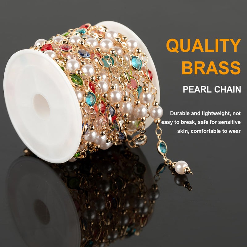 KYUNHOO 3 Meters Pearl Chains for Jewelry Making, Mixed Color Rhinestone Beaded Chains Bulk with Jump Rings and Lobster Clasps for Crafts DIY Supply Findings - Image 3
