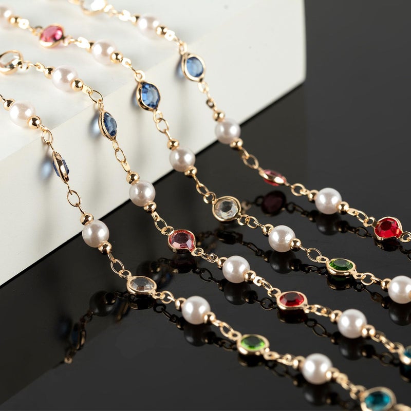 KYUNHOO 3 Meters Pearl Chains for Jewelry Making, Mixed Color Rhinestone Beaded Chains Bulk with Jump Rings and Lobster Clasps for Crafts DIY Supply Findings - Image 5