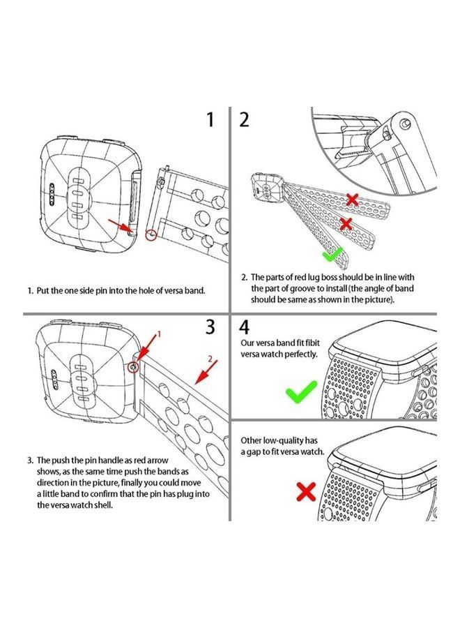 NIBEMINENT Smart Watch Venting Circle Hole Wrist Strap Watchband For Fitbit Versa Rose Red - Image 4