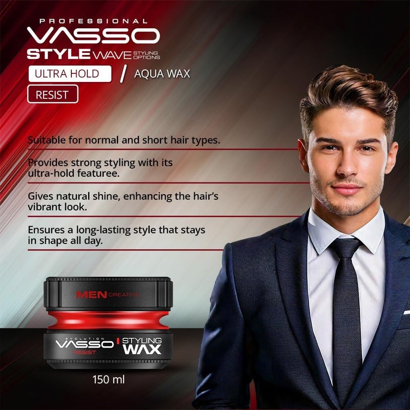 Vasso فاسو برو-أكوا ريزست جل شمع للشعر أساسه الماء، أحمر، عدد 1 - Image 3