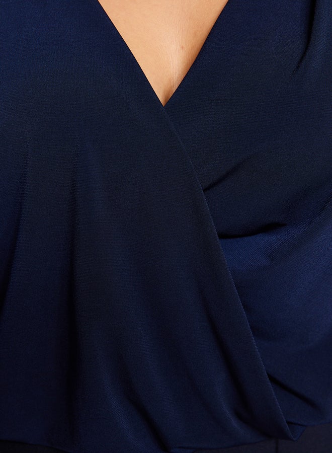 trendyol Navy Blue Balloon Sleeve Double Breasted Neckline Knitted Crop Blouse - Image 4