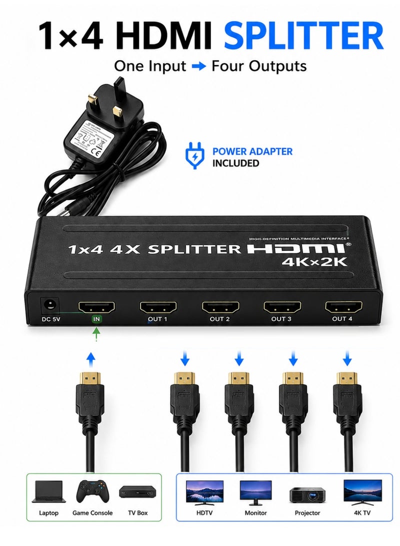 HDMI 1X4 Splitter – 4K Ultra HD | 1 HDMI Input to 4 HDMI Outputs - Image 5