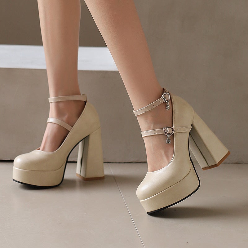 Wish Style Spring 2024 Fashion Thick Bottom Super High Heeled 40-43 Plus Size Shallow Buckle Party Shoes - Image 5