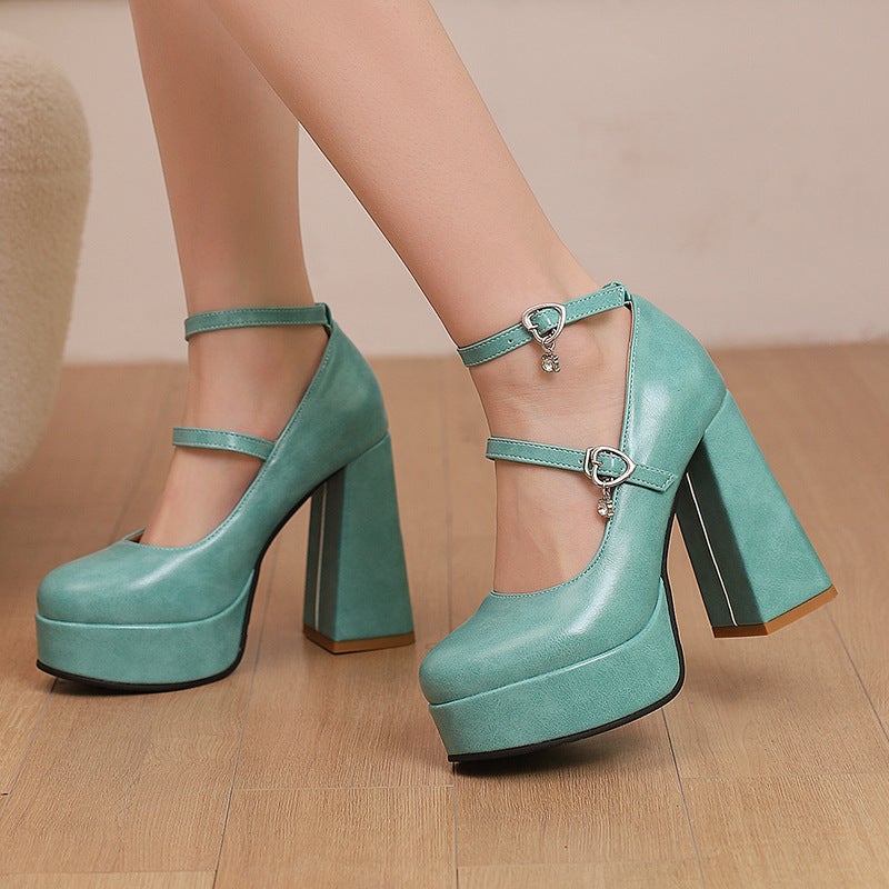 Wish Style Spring 2024 Fashion Thick Bottom Super High Heeled 40-43 Plus Size Shallow Buckle Party Shoes - Image 2