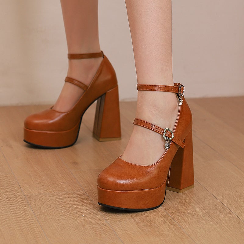 Wish Style Spring 2024 Fashion Thick Bottom Super High Heeled 40-43 Plus Size Shallow Buckle Party Shoes - Image 4