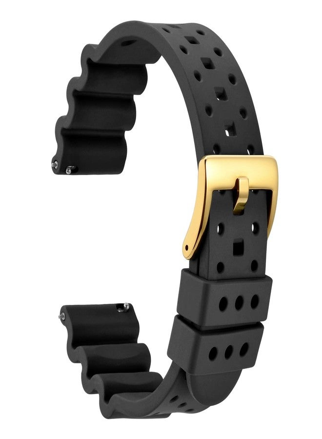 WOCCI 22mm Ventilated Watch Band for Men, FKM Rubber, Gold Buckle (Black) - Image 1