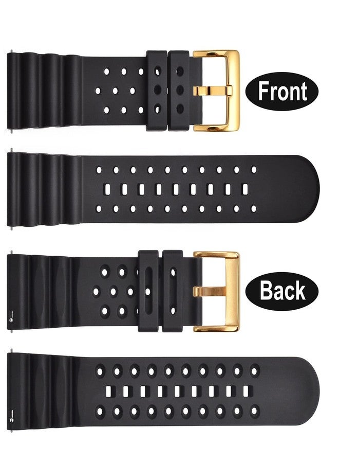WOCCI 22mm Ventilated Watch Band for Men, FKM Rubber, Gold Buckle (Black) - Image 3