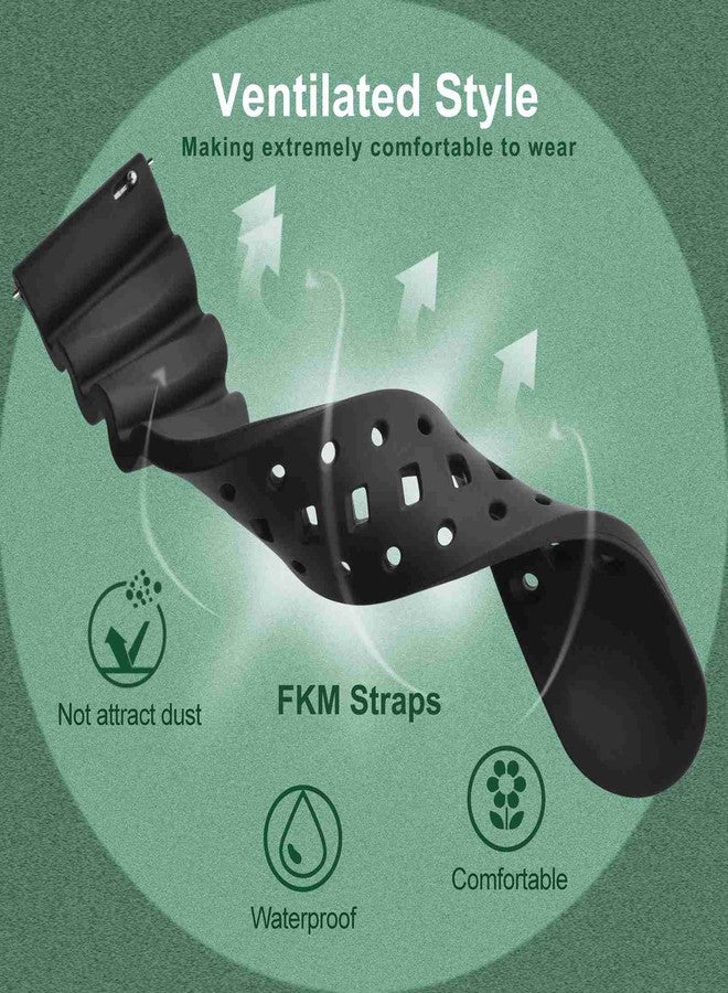 WOCCI 22mm Ventilated Watch Band for Men, FKM Rubber, Gold Buckle (Black) - Image 2