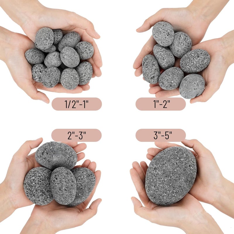 Skyflame Black Natural Tumbled Stones Round Lava Rock Pebbles for Indoor Outdoor Gas Fire Pit | Fireplaces | Garden Landscaping Decoration | Cultivation of Potted Plants | 10 Pounds | 1/2-1 Inch Size - Image 2