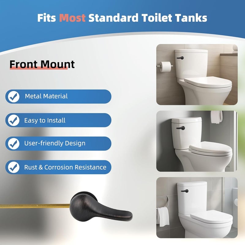 iFealClear Universal Metal Toilet Handle Replacement Kit, Front Mount Toilet Tank Flush Lever with Stainless Steel Chain, Fits Most Toilets, Oil Rubbed Bronze - Image 2