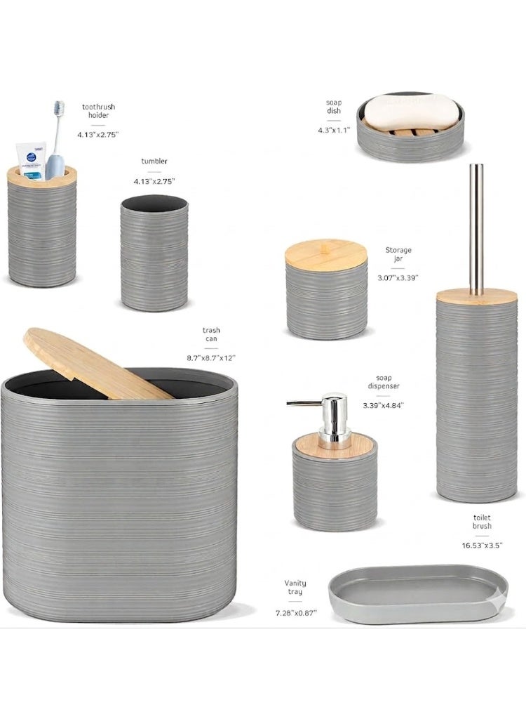 10 Piece Grey Bamboo Plastic Bathroom Accessories Set - Image 3