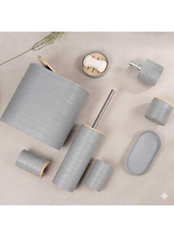 10 Piece Grey Bamboo Plastic Bathroom Accessories Set - Image 2