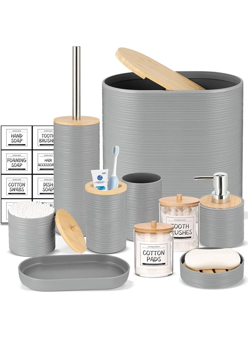 10 Piece Grey Bamboo Plastic Bathroom Accessories Set - Image 1
