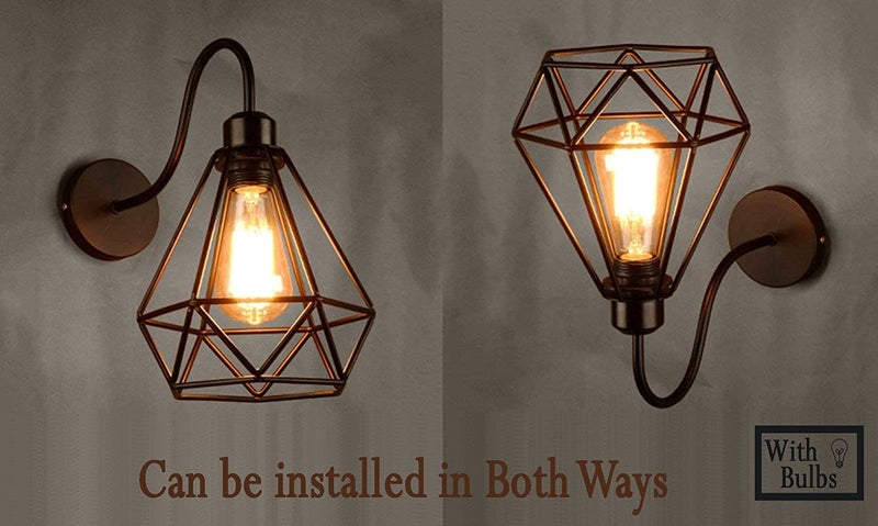 Improvhome Wall Lights Antique Vintage Diamond Shape Metal Black Colour Wall Sconce and Lamp for Living Room Vintage Wall Light with Bulbs 2 DW Black - Image 3