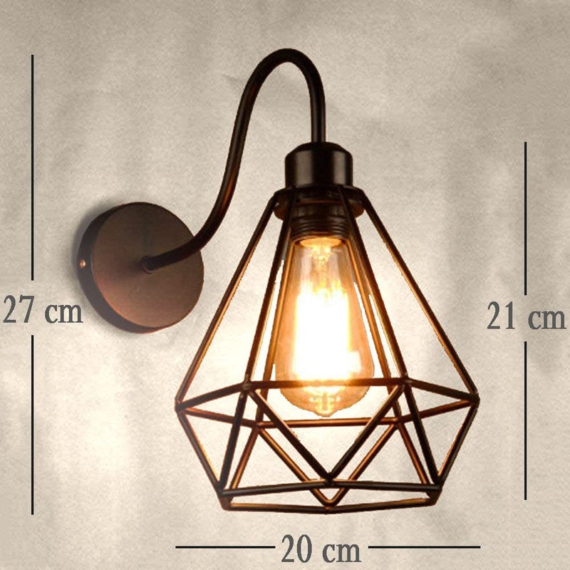 Improvhome Wall Lights Antique Vintage Diamond Shape Metal Black Colour Wall Sconce and Lamp for Living Room Vintage Wall Light with Bulbs 2 DW Black - Image 2