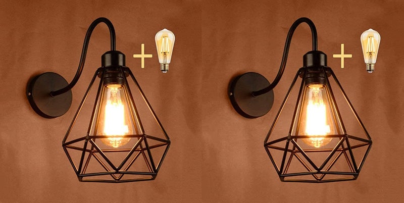 Improvhome Wall Lights Antique Vintage Diamond Shape Metal Black Colour Wall Sconce and Lamp for Living Room Vintage Wall Light with Bulbs 2 DW Black - Image 4