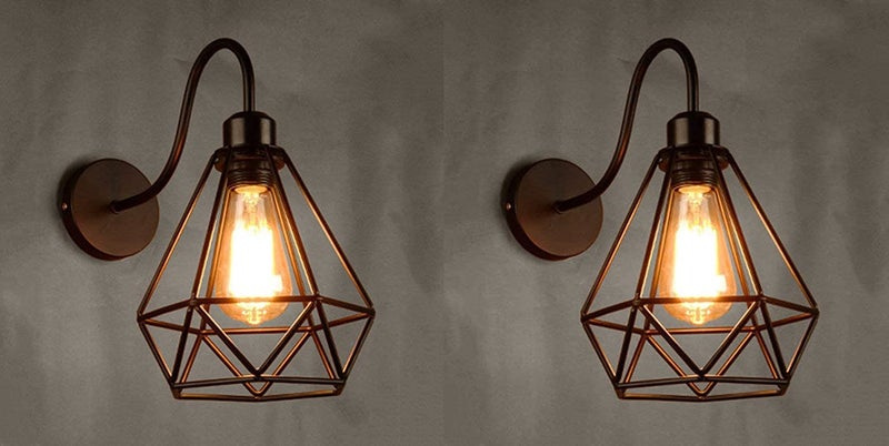 Improvhome Wall Lights Antique Vintage Diamond Shape Metal Black Colour Wall Sconce and Lamp for Living Room Vintage Wall Light with Bulbs 2 DW Black - Image 1