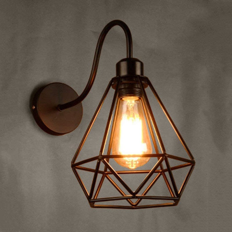 Improvhome Wall Lights Antique Vintage Diamond Shape Metal Black Colour Wall Sconce and Lamp for Living Room Vintage Wall Light with Bulbs 2 DW Black - Image 5