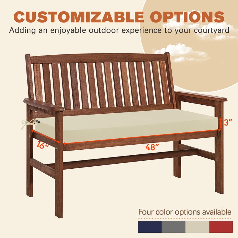 Favoyard Outdoor Bench Cushion 48 x 16 Inch Rainproof Patio Furniture Cushions 3-Year Color Fastness Garden Settee Porch Pads with Ties, Beige - Image 2
