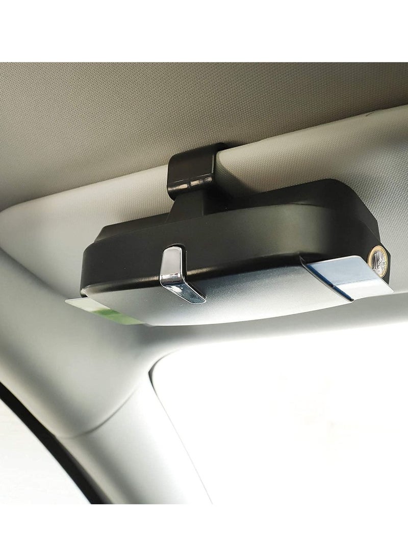 Car Sunglasses Case, Universal Sunglasses Storage Box with Magnetic Suction Area and Cards Insertion Area Multifunctional Eyeglasses Organizer for Sun Visor Black - Image 1