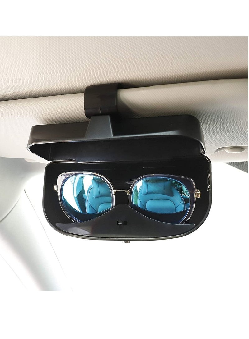 Car Sunglasses Case, Universal Sunglasses Storage Box with Magnetic Suction Area and Cards Insertion Area Multifunctional Eyeglasses Organizer for Sun Visor Black - Image 2