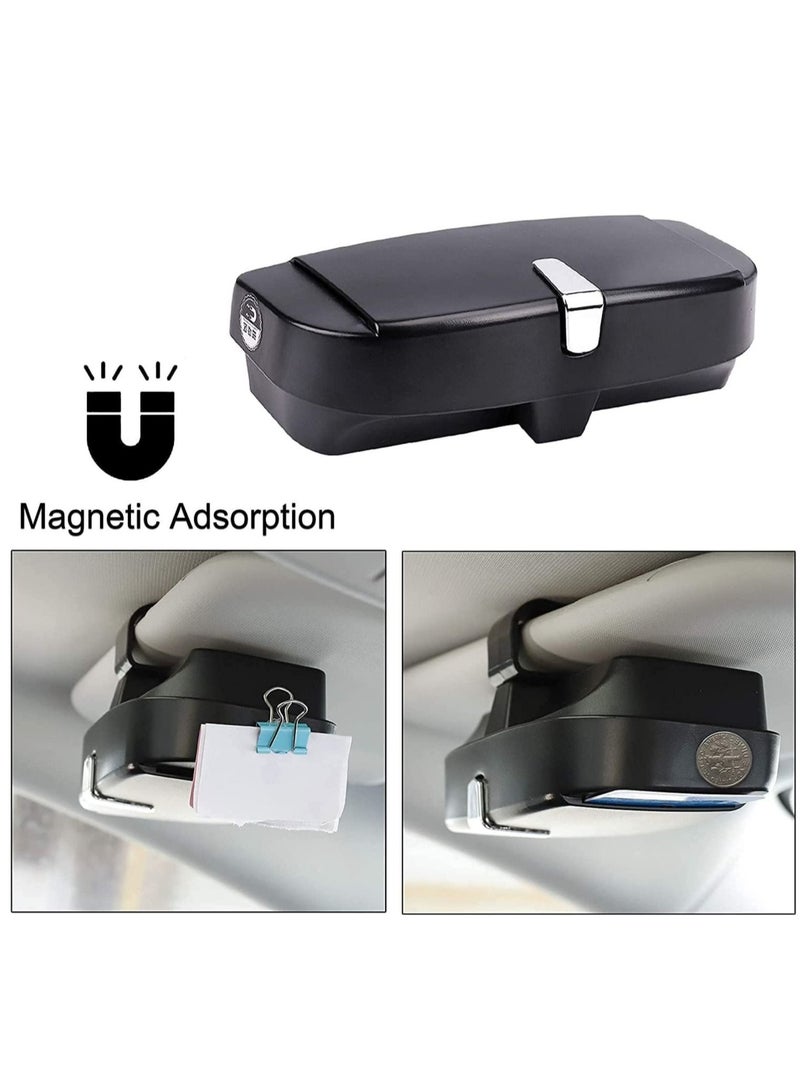 Car Sunglasses Case, Universal Sunglasses Storage Box with Magnetic Suction Area and Cards Insertion Area Multifunctional Eyeglasses Organizer for Sun Visor Black - Image 3