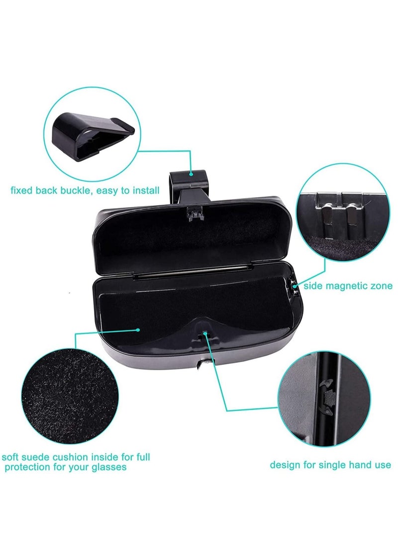 Car Sunglasses Case, Universal Sunglasses Storage Box with Magnetic Suction Area and Cards Insertion Area Multifunctional Eyeglasses Organizer for Sun Visor Black - Image 4