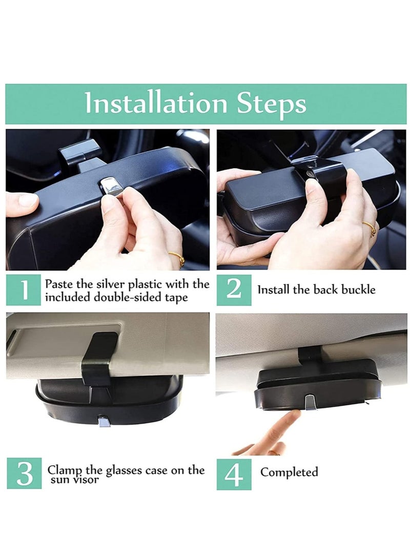 Car Sunglasses Case, Universal Sunglasses Storage Box with Magnetic Suction Area and Cards Insertion Area Multifunctional Eyeglasses Organizer for Sun Visor Black - Image 5