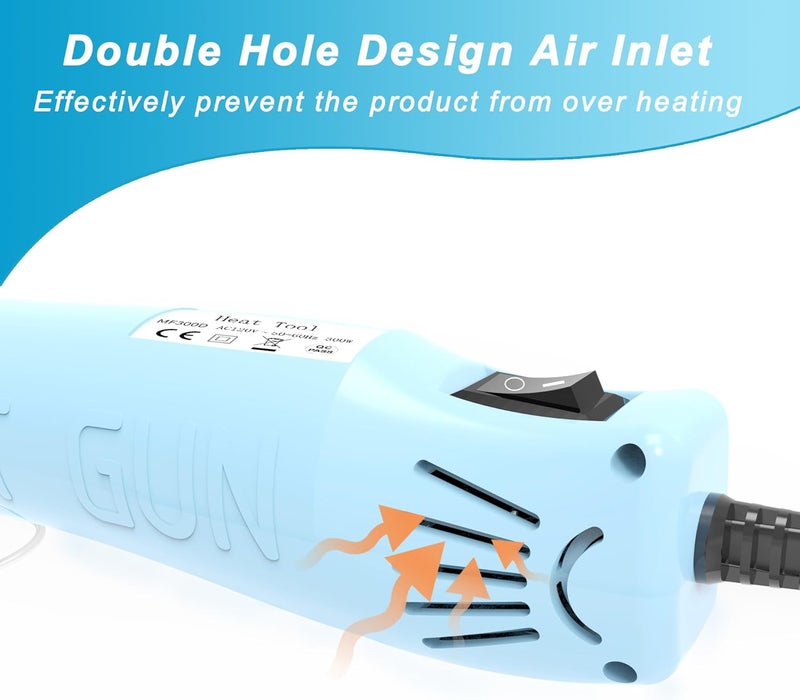 QST EXPRESS Heat Gun for Crafting, Mini Hot Air Gun Tool for Epoxy Resin, Shrunk Wrapping, Embossing, Electronics, Vinyl Wrap, Candle Making, Phone Repair & DIY - Blue - Image 5