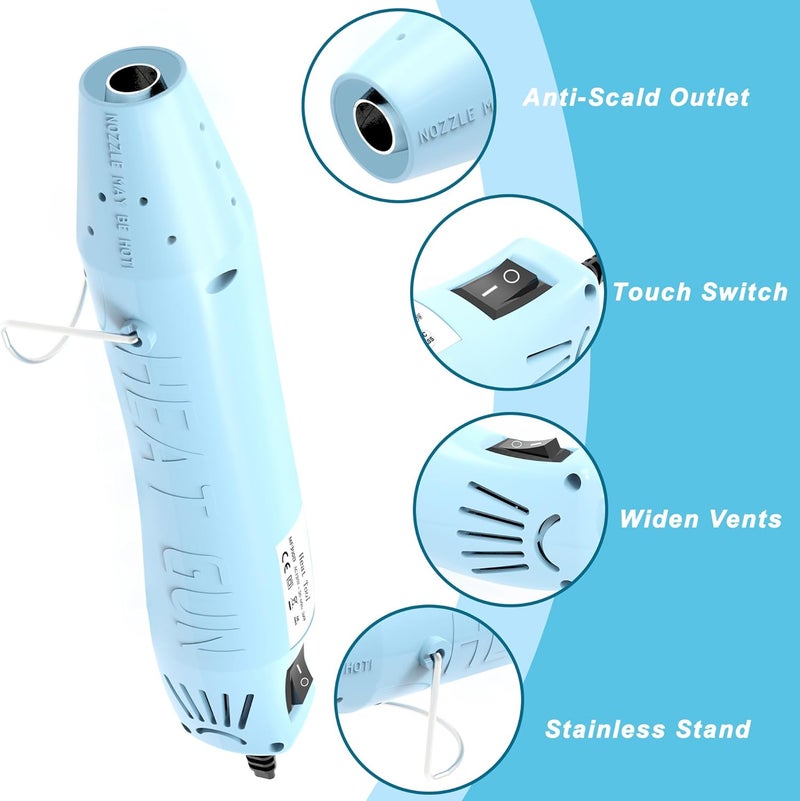 QST EXPRESS Heat Gun for Crafting, Mini Hot Air Gun Tool for Epoxy Resin, Shrunk Wrapping, Embossing, Electronics, Vinyl Wrap, Candle Making, Phone Repair & DIY - Blue - Image 3
