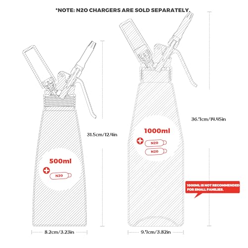 Kaiser chef Professional Aluminum Whipped Cream Dispenser - 500 mL/1 Pint,Whipped Cream Maker Canister with 5 Decorating Nozzles & Cleaning Brush - Need To Use N2O Chargers (Not Included) (Black, 500ml) - Image 2