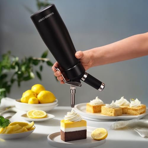 Kaiser chef Professional Aluminum Whipped Cream Dispenser - 500 mL/1 Pint,Whipped Cream Maker Canister with 5 Decorating Nozzles & Cleaning Brush - Need To Use N2O Chargers (Not Included) (Black, 500ml) - Image 4
