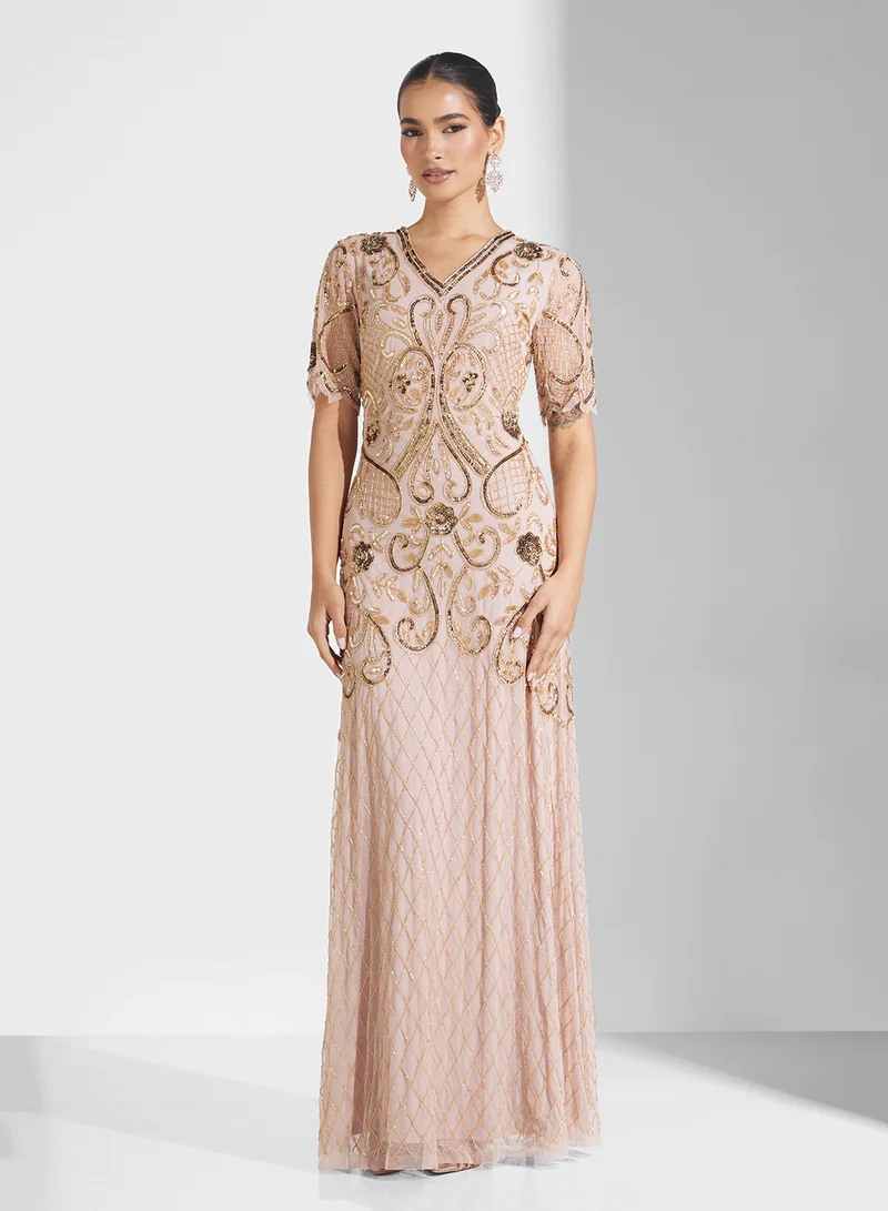 Frock and Frill Embroidered Overlay Dress