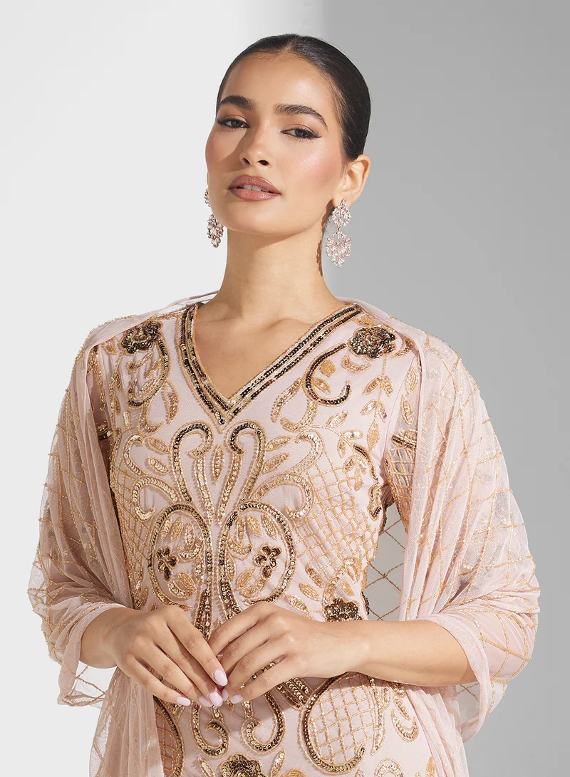 Frock and Frill Embroidered Overlay Dress