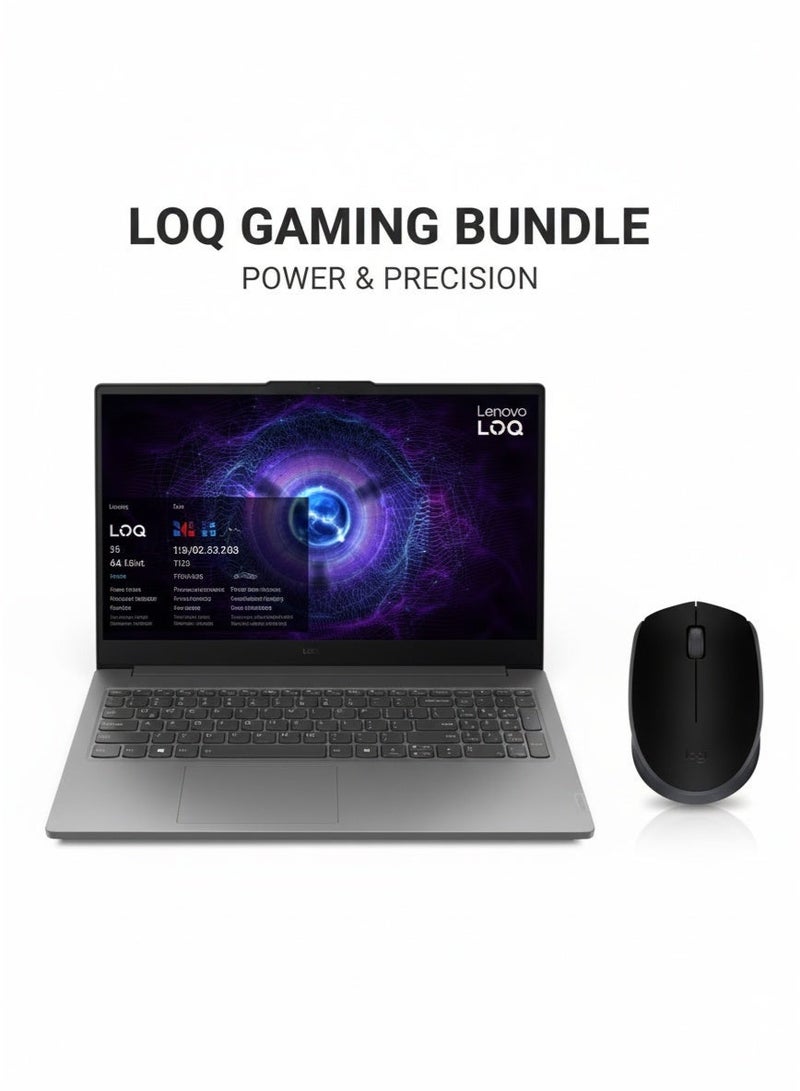 Lenovo LOQ Gaming Laptop With 15.6 Inch Full HD (1920x1080) IPS  Display, Core i5-12450HX Processor/16GB DDR5 RAM/512GB SSD/4GB Nvidia GeForce RTX 2050 Graphics/DOS(Without Windows)/ English/Arabic Grey & M171 Reliable Wireless Connectivity Mouse 2.4 GHz With USB BlackBundle - Image 1