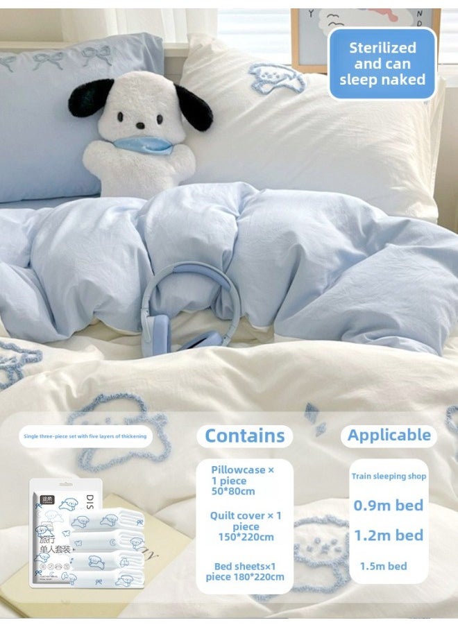 Generic Portable Bed Sheet Quilt Cover Pillowcase Bed Four-piece Set Thickened Double Travel Hotel Sleeper Non-pure Cotton Disposable-Color:Trial Size ✅0 Sensitive And Non-irritating!-Specifications:Default Items  - Image 1