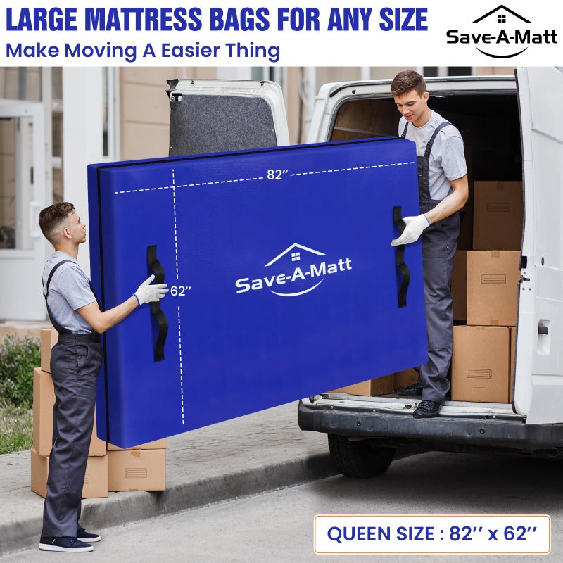 SaveAMatt Mattress Bags for Moving - Extra Thick & Durable Queen Mattress Cover for Moving - Reusable Waterproof Tarp Mattress Protector with Heavy Duty Handles (82â€™â€™x63â€™â€™x15â€™â€™ Queen Size) - Image 4