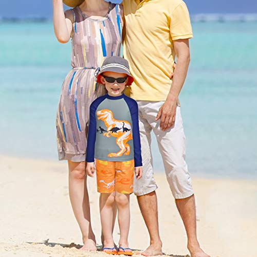 Sylfairy Boys Two Piece Rash Guard Swimsuits Kids Long Sleeve Sunsuit Swimwear Sets Bathing Suit (US, Age, 4 Years, 5 Years, Yellow Dinosaur) - Image 2