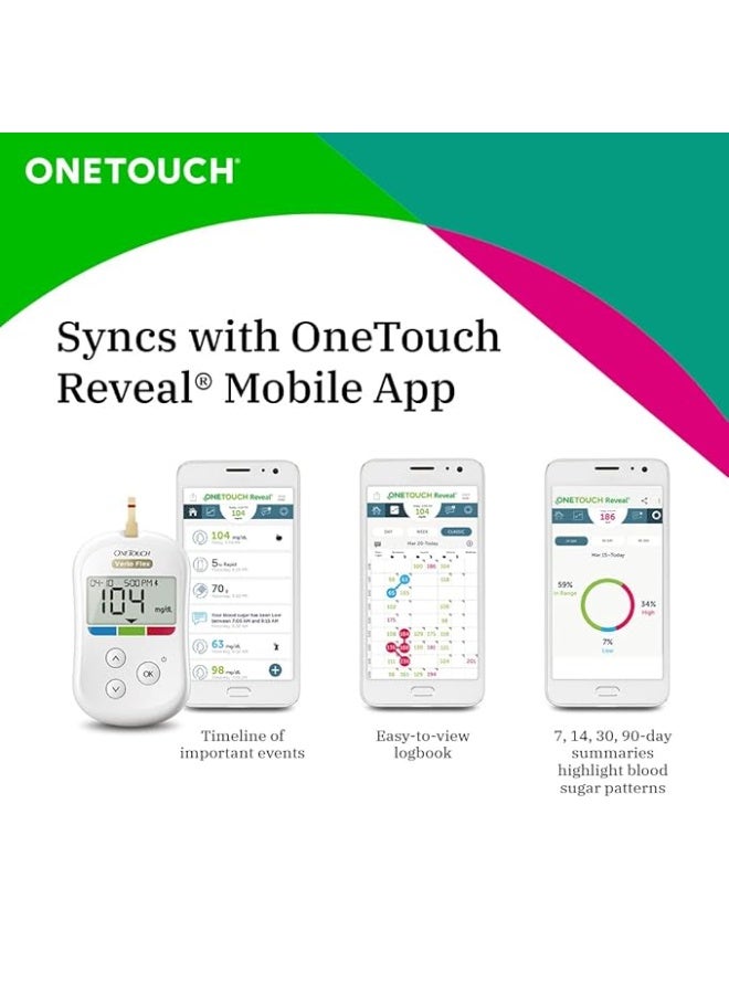 OneTouch Verio Flex glucometer with 50 Test Strips & 50 additional lancets (total 60 sterile lancets) | Sync your results with OneTouch Reveal mobile app| Simple & accurate testing of blood sugar - Image 5
