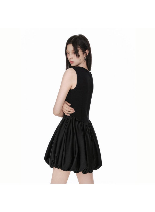 EPTISON Solid Color Bud Dress Women Summer Vintage Contrast Fabric Patchwork 3d Cable Knit Waist-defined Design Vest Dress - Image 5
