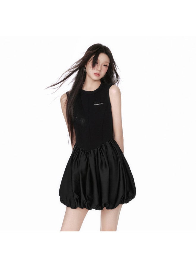 EPTISON Solid Color Bud Dress Women Summer Vintage Contrast Fabric Patchwork 3d Cable Knit Waist-defined Design Vest Dress - Image 2