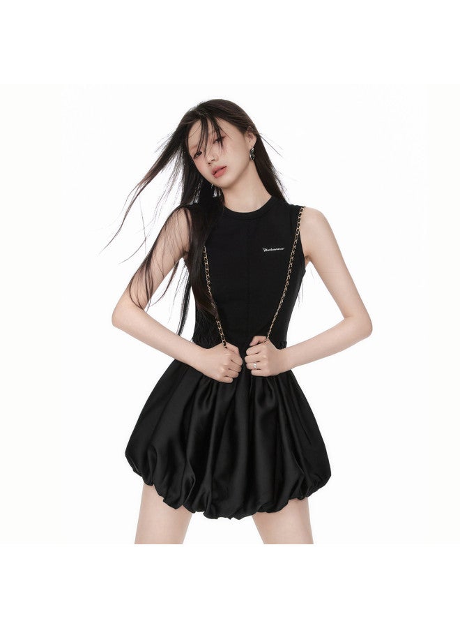 EPTISON Solid Color Bud Dress Women Summer Vintage Contrast Fabric Patchwork 3d Cable Knit Waist-defined Design Vest Dress - Image 3