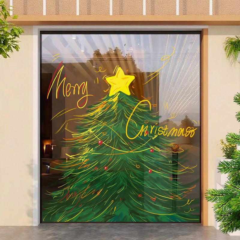 2026 New Year And Christmas Window Glass Stickers Static Cling Window Decorations Christmas Tree Door Stickers Window Decals - Image 2