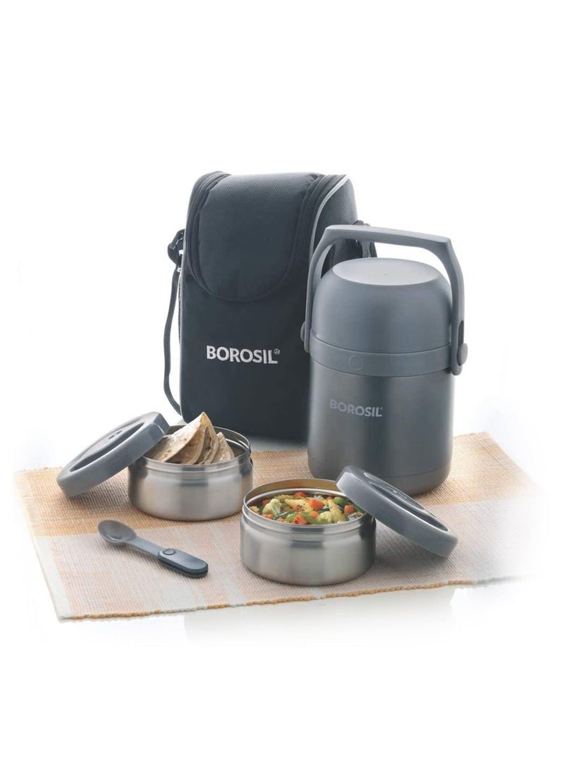 BOROSIL Borosil HotNFresh Stainless Steel Insulated Lunch Box13L Grey  - Image 1