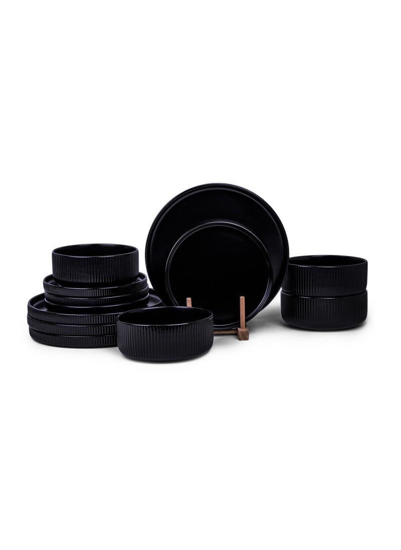 Cuisine Art - Cuisine Art SAHA 12-Piece Stoneware Dinner Set - Black - Image 1