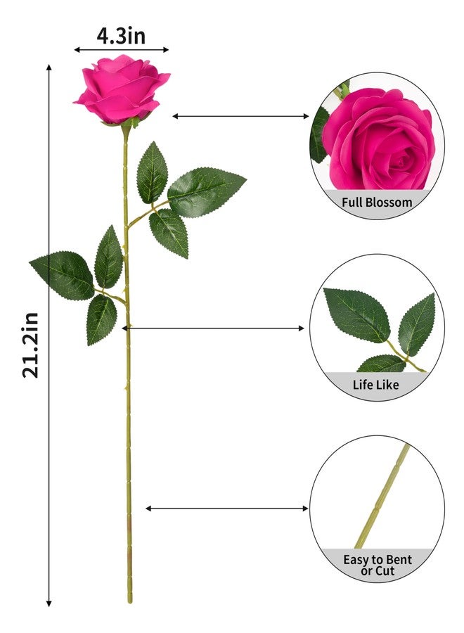 DuHouse 10pcs Silk Roses Artificial Flowers Fake Rose for Arrangement Wedding Party Home Decoration(Fuchsia) - Image 3