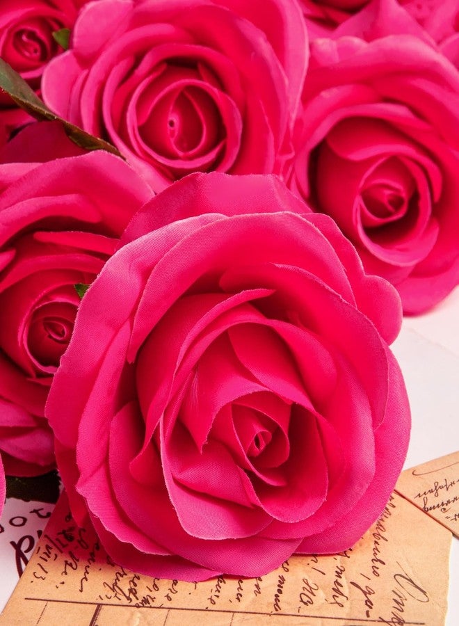 DuHouse 10pcs Silk Roses Artificial Flowers Fake Rose for Arrangement Wedding Party Home Decoration(Fuchsia) - Image 5
