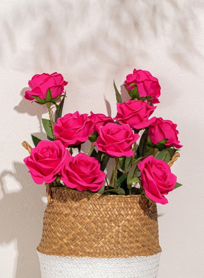 DuHouse 10pcs Silk Roses Artificial Flowers Fake Rose for Arrangement Wedding Party Home Decoration(Fuchsia) - Image 2